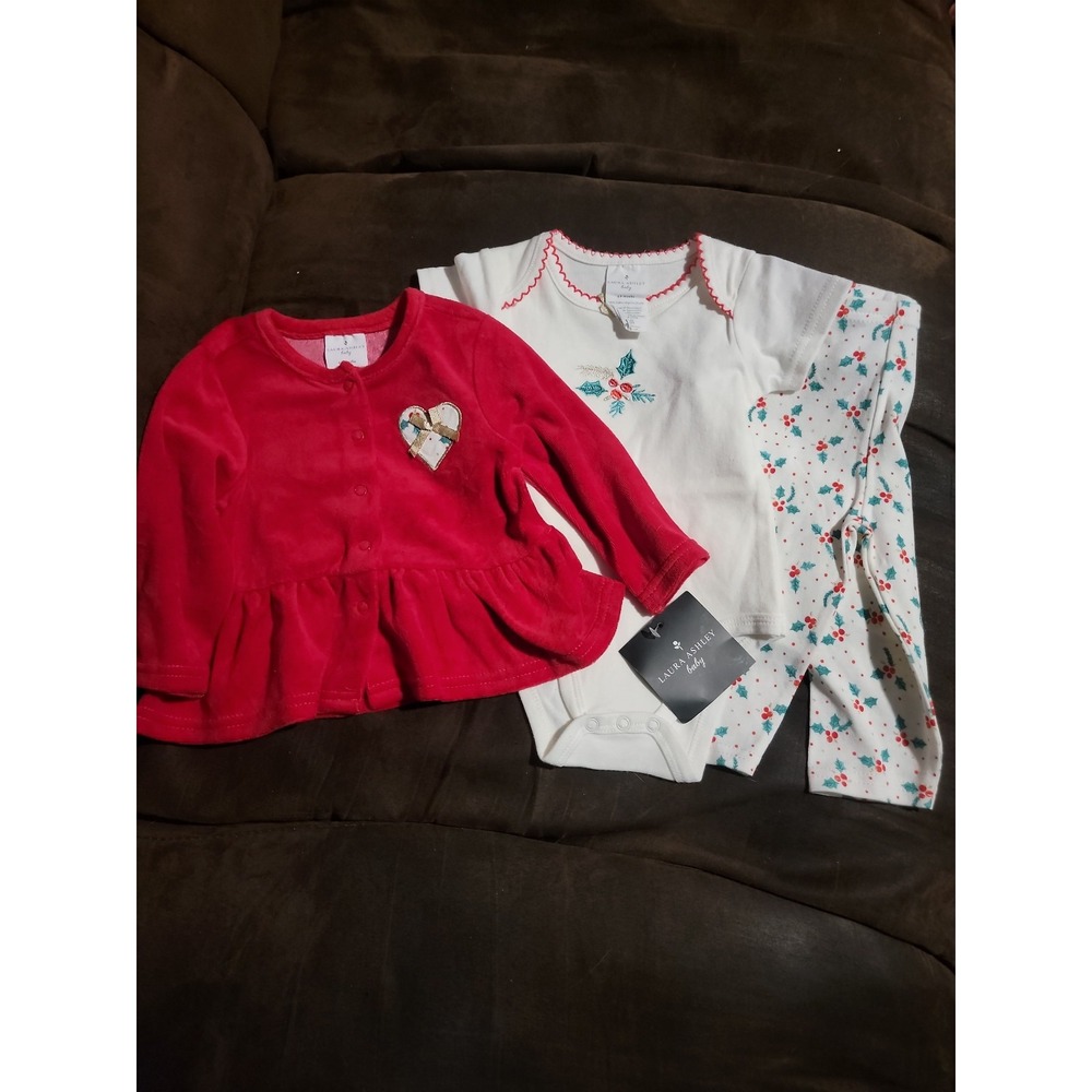 Laura ashley baby holly 3 piece set bodysuit leggings Christmas nwt 6-9 months‎